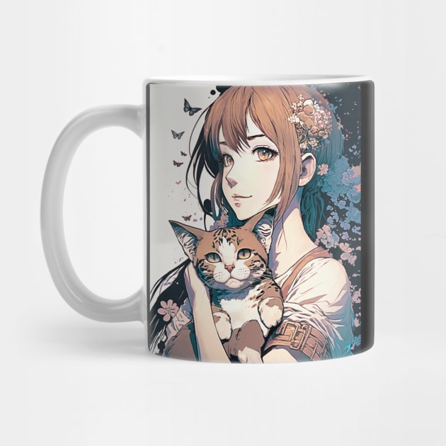 Cute Anime Girl With A Chubby Cat by GothicDesigns